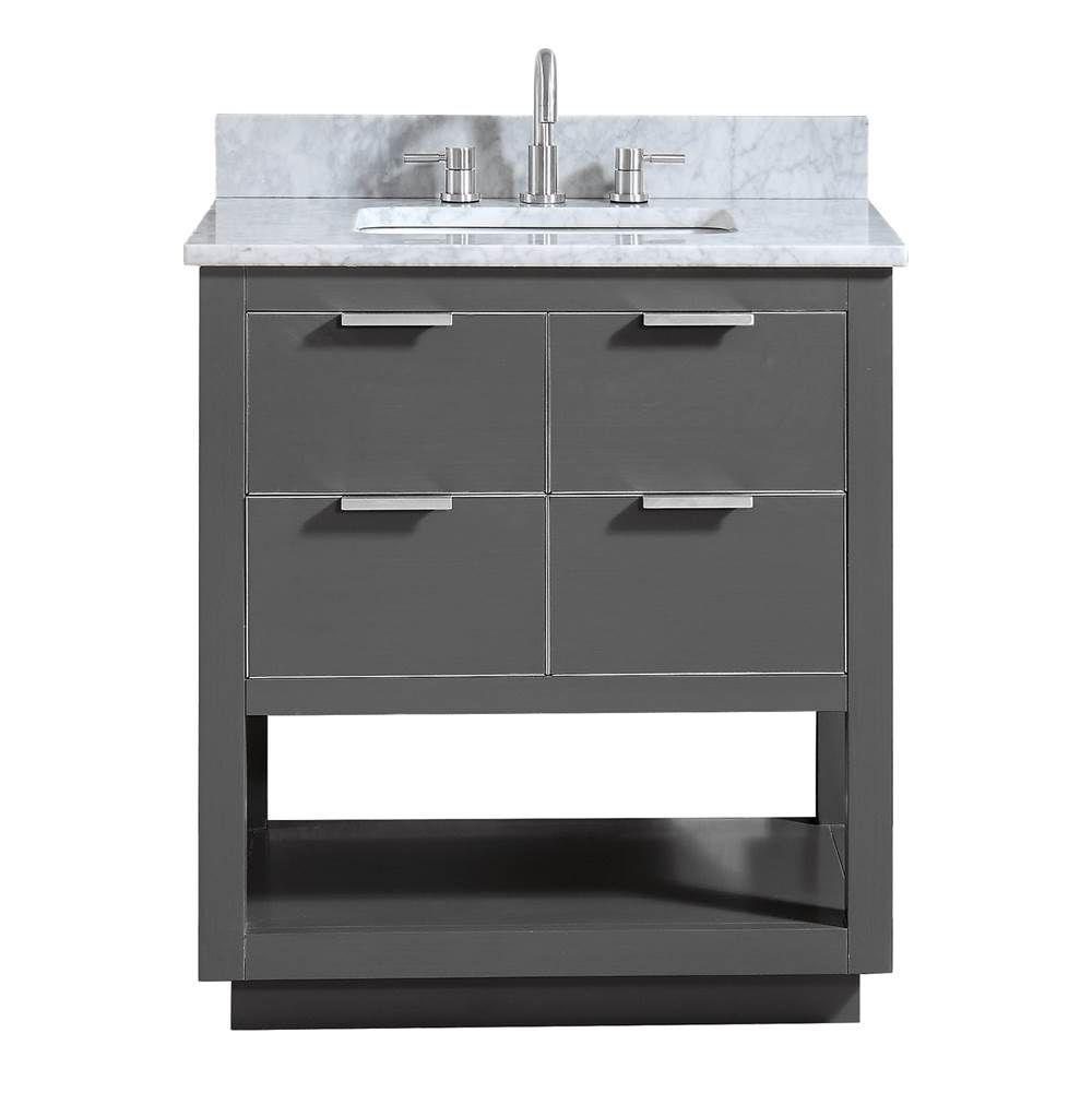 Avanity Avanity Allie 31 in. Vanity Combo in Twilight Gray with Silver Trim and Carrara White Marble Top