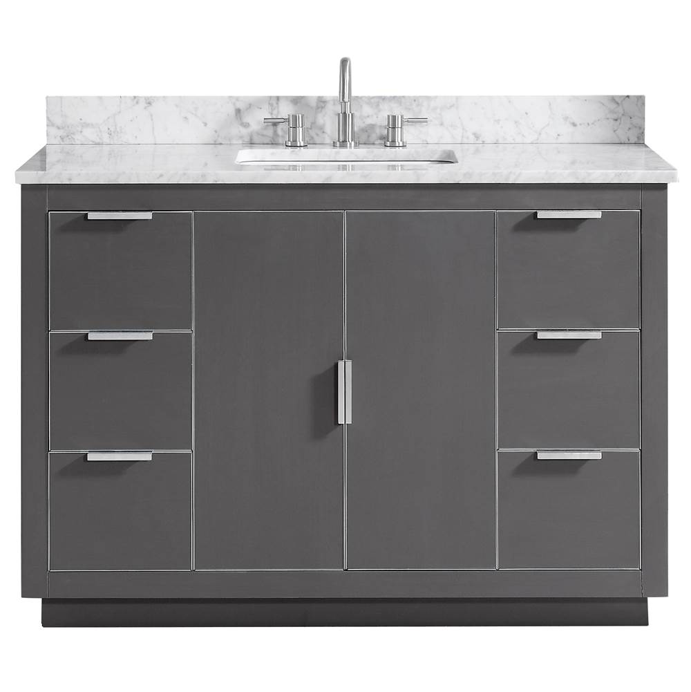 Avanity Avanity Austen 49 in. Vanity Combo in Twilight Gray with Silver Trim and Carrara White Marble Top
