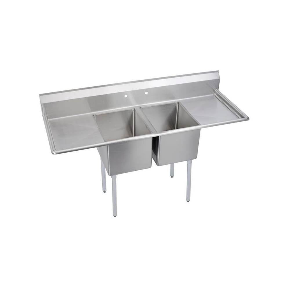 Elkay Dependabilt Stainless Steel 86'' x 23-13/16'' x 44-3/4'' 16 Gauge Two Compartment Sink w/ 24'' Left and Right Drainboards and Stainless Steel Legs