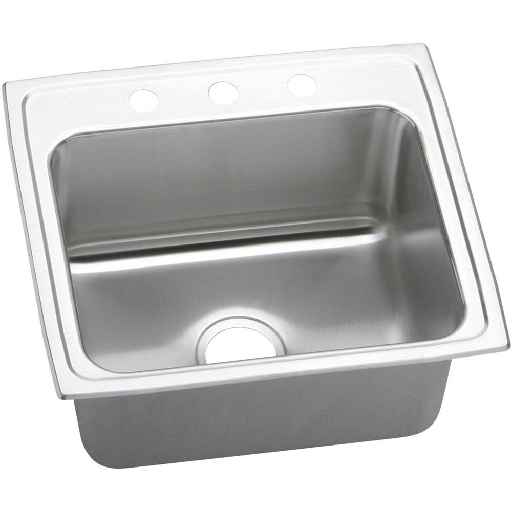 Elkay Lustertone Classic Stainless Steel 22'' x 19-1/2'' x 10-1/8'', 3-Hole Single Bowl Drop-in Sink with Quick-clip