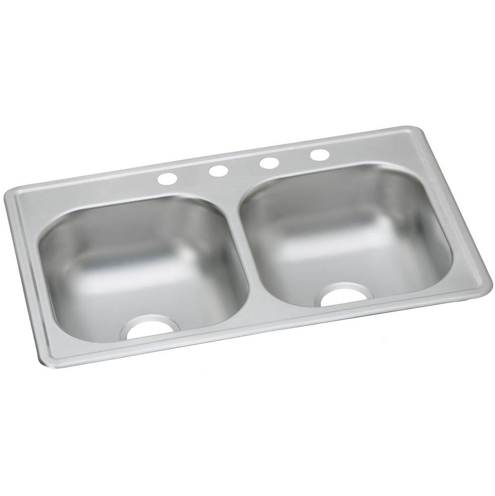 Elkay Dayton Stainless Steel 33'' x 19'' x 8'', 4-Hole Equal Double Bowl Drop-in Sink