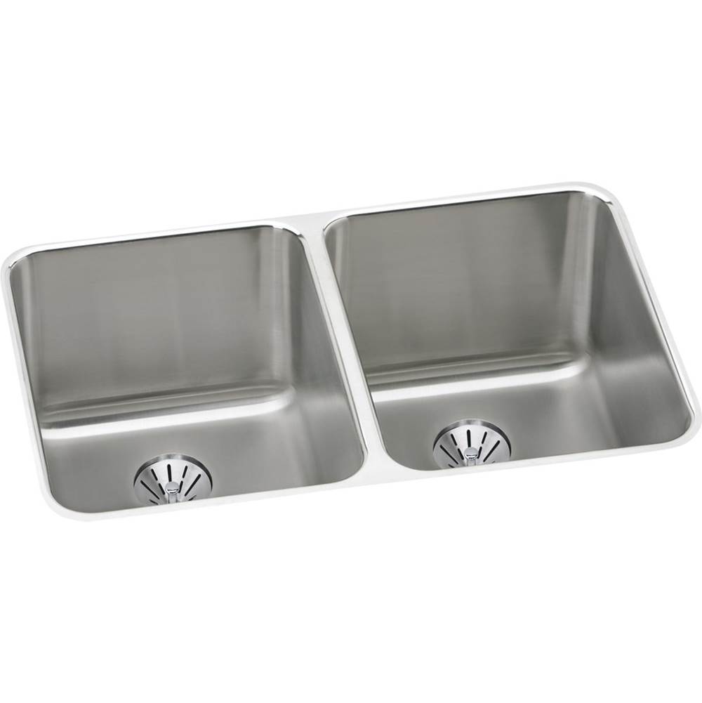 Elkay Lustertone Classic Stainless Steel 31-1/4'' x 20'' x 7-7/8'', Double Bowl Undermount Sink with Perfect Drain