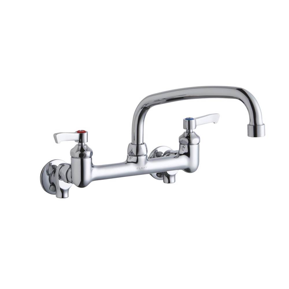 Elkay Foodservice 8'' Centerset Wall Mount Faucet with 10'' Arc Tube Spout 2'' Lever Handles 1/2 Offset InletsPlusStop