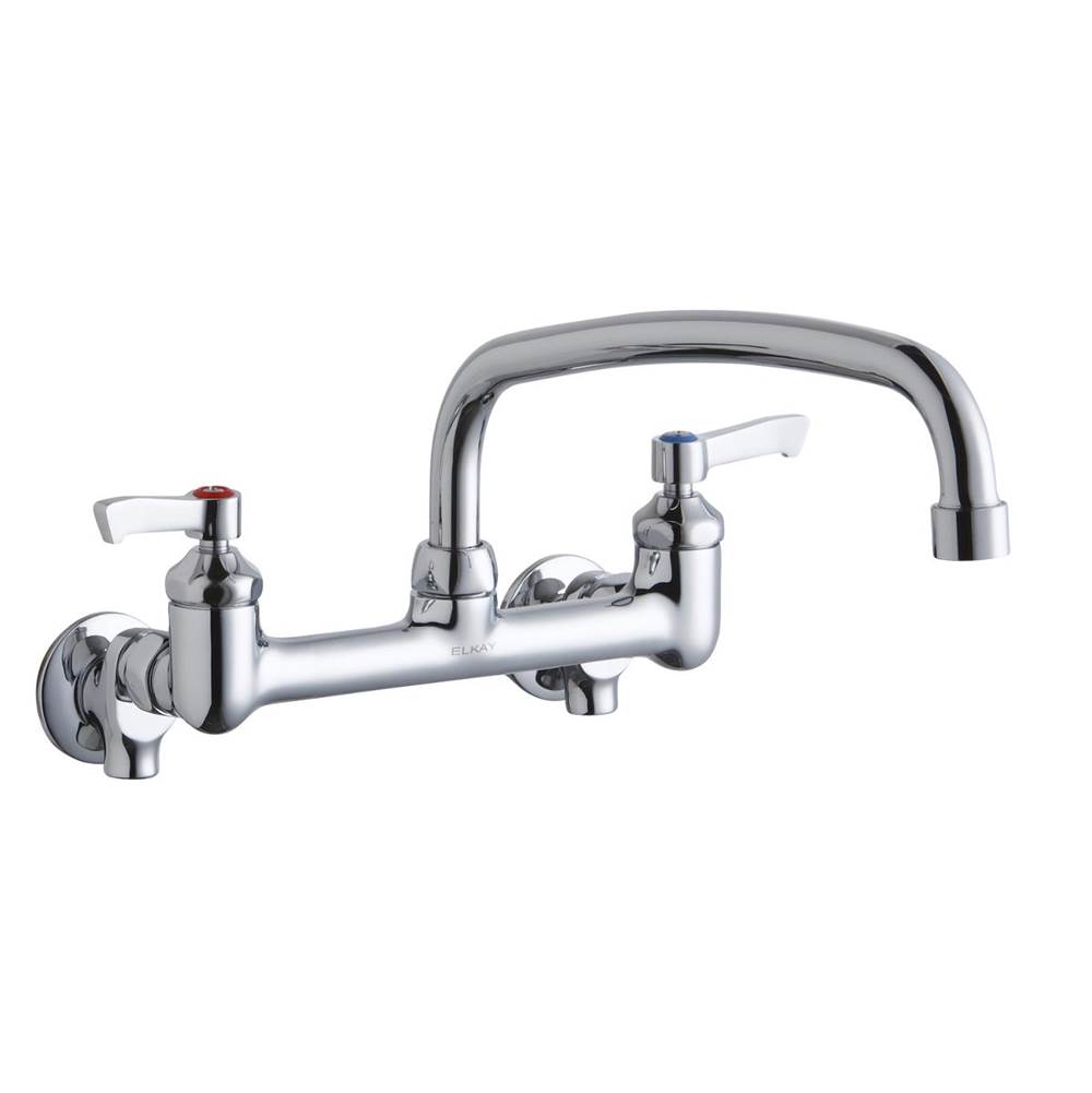 Elkay Foodservice 8'' Centerset Wall Mount Faucet with 14'' Arc Tube Spout 2'' Lever Handles 1/2 Offset InletsPlusStop