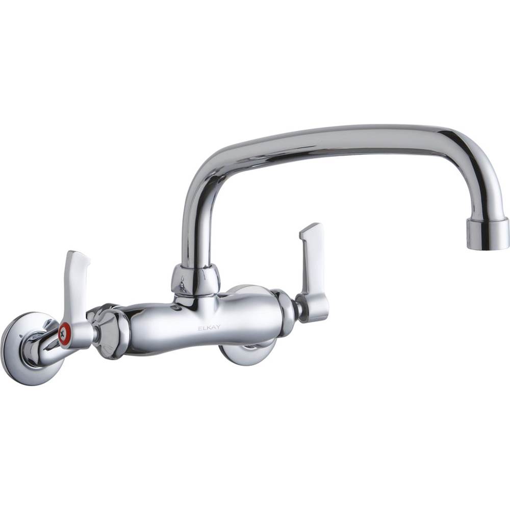 Elkay Foodservice 3-8'' Adjustable Centers Wall Mount Faucet w/10'' Arc Tube Spout 2in Lever Handles 2in Inlet Chrome