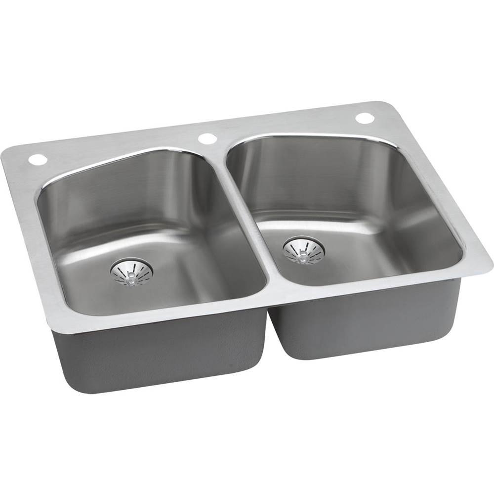 Elkay Lustertone Classic Stainless Steel 33'' x 22'' x 9'', 1-Hole Equal Double Bowl Dual Mount Sink with Perfect Drain