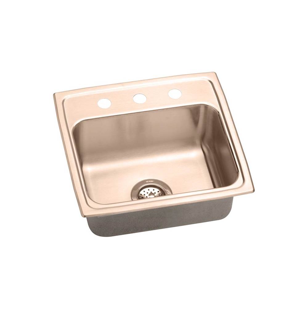 Elkay CuVerro Antimicrobial Copper 19-1/2'' x 19'' x 10-1/8'', 3-Hole Single Bowl Drop-in Sink