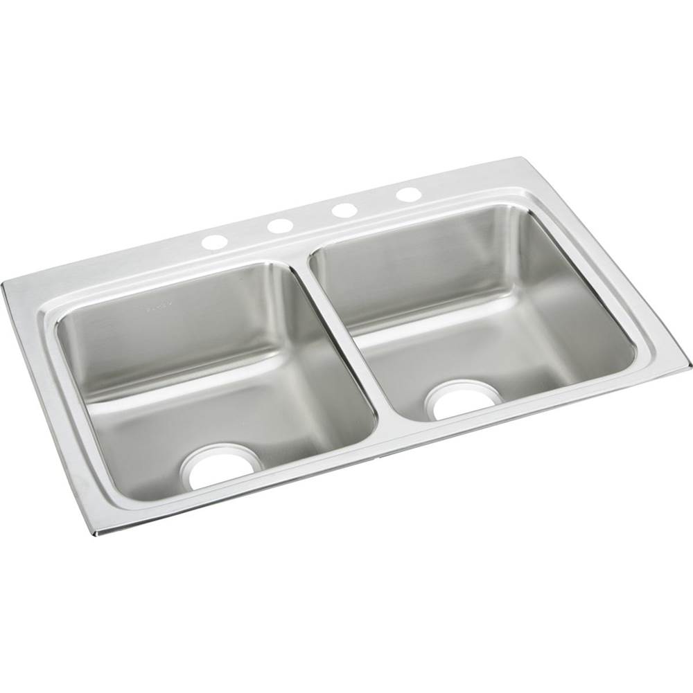 Elkay Lustertone Classic Stainless Steel 33'' x 22'' x 8-1/8'', 0-Hole Equal Double Bowl Drop-in Sink