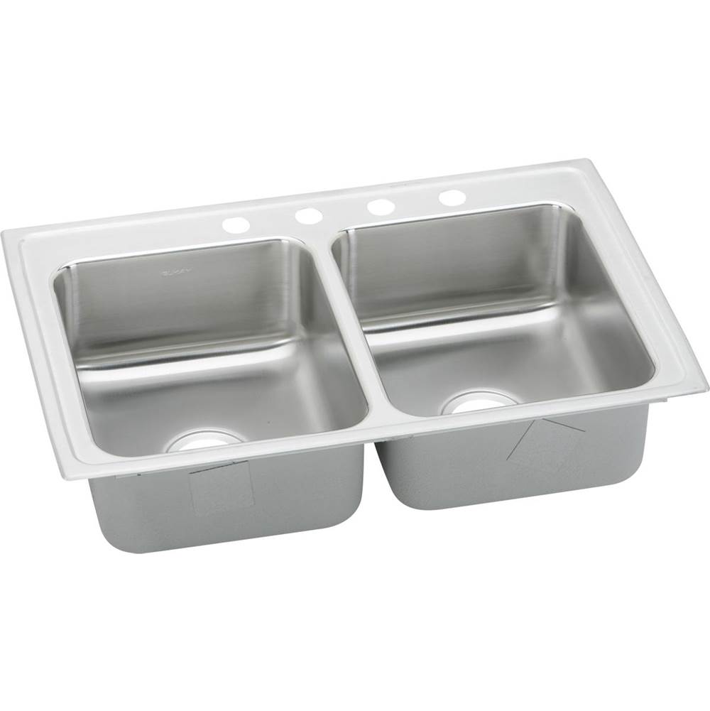 Elkay Lustertone Classic Stainless Steel 29'' x 18'' x 6-1/2'', 4-Hole Equal Double Bowl Drop-in ADA Sink with Quick-clip