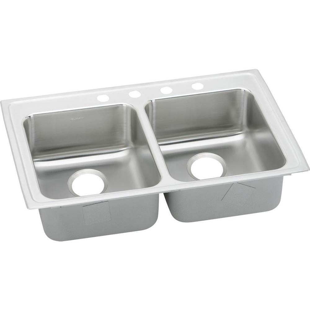 Elkay Lustertone Classic Stainless Steel 33'' x 19-1/2'' x 6'', 4-Hole Equal Double Bowl Drop-in ADA Sink with Quick-clip