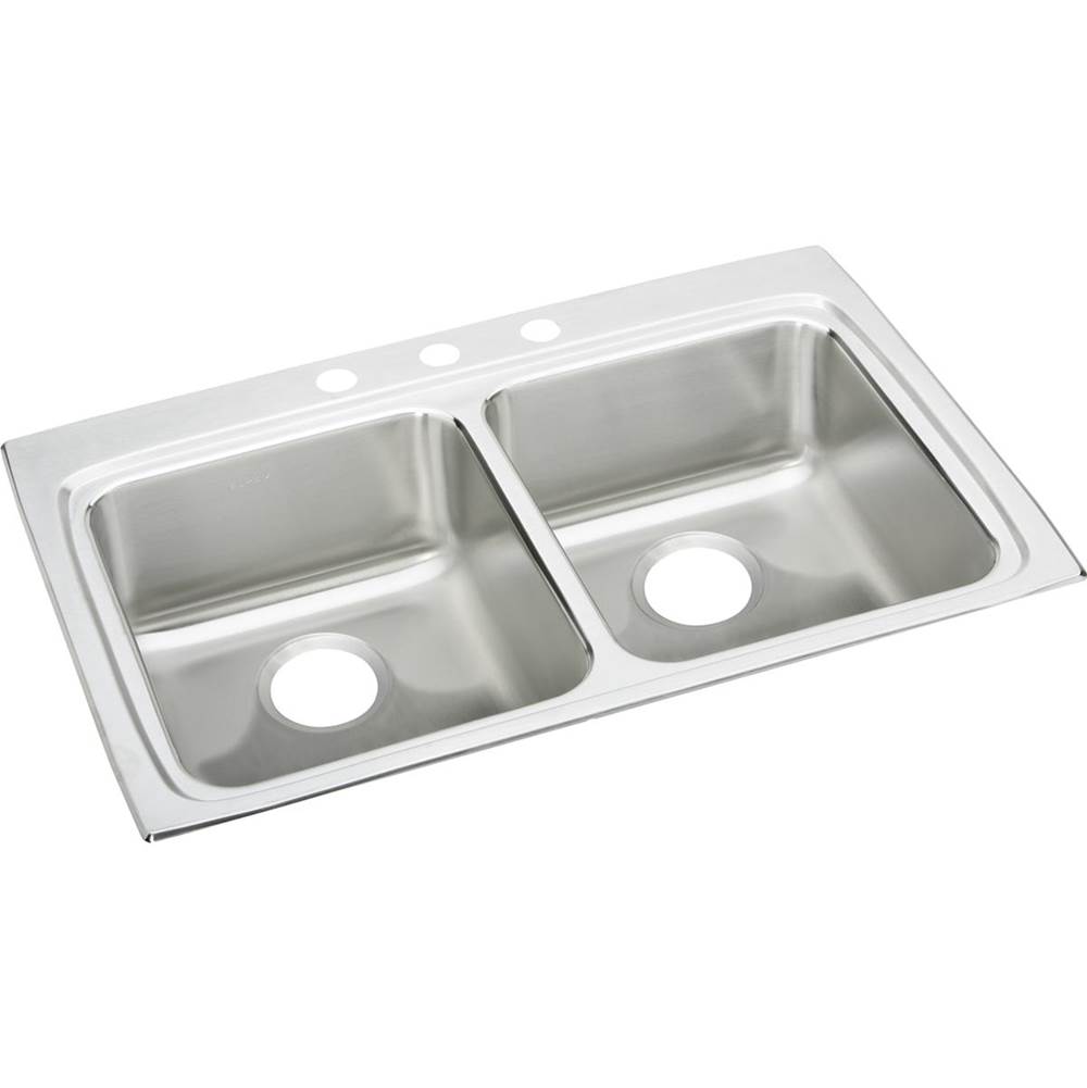 Elkay Lustertone Classic Stainless Steel 33'' x 22'' x 5-1/2'', 3-Hole Equal Double Bowl Drop-in ADA Sink