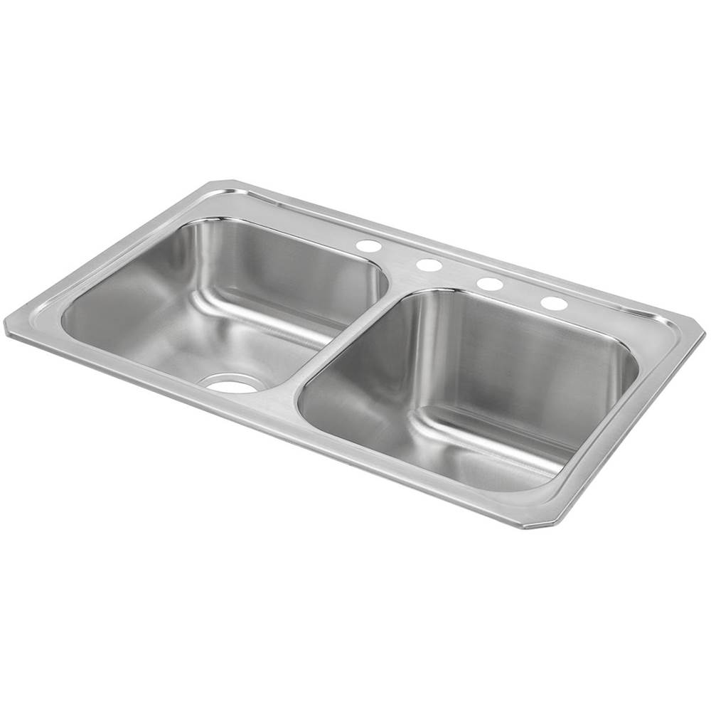 Elkay Celebrity Stainless Steel 33'' x 22'' x 10-1/4'', 3-Hole Equal Double Bowl Drop-in Sink with Left Small Bowl