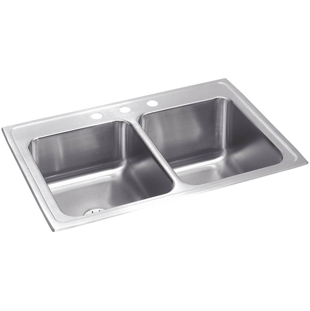 Elkay Lustertone Classic Stainless Steel 33'' x 22'' x 10-1/8'', Equal Double Bowl Drop-in Sink with Perfect Drain