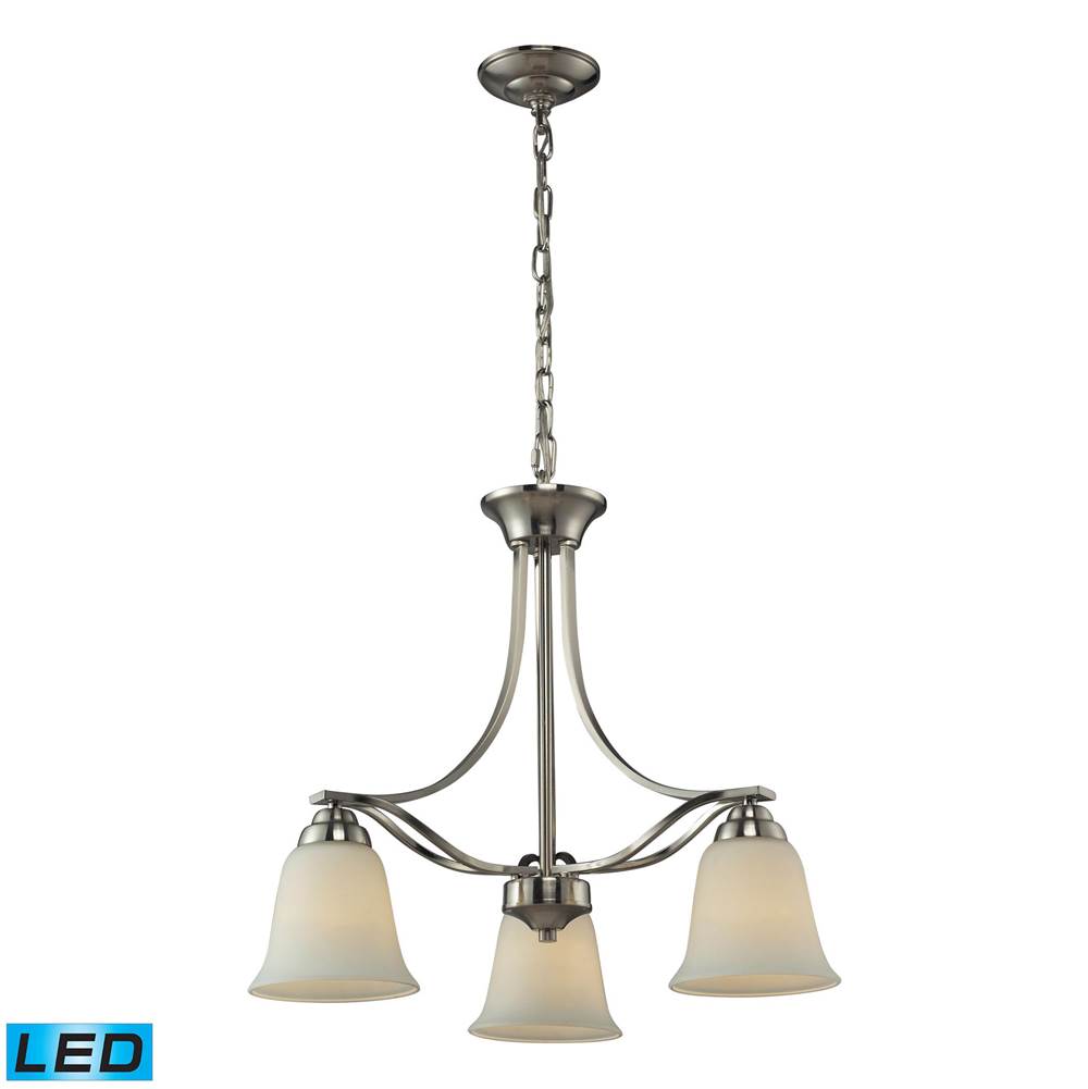 Elk Lighting Malaga 3 Light Chandelier in Brushed Nickel - LED, 800 Lumens (2400 Lumens Total) with Full Scale Di