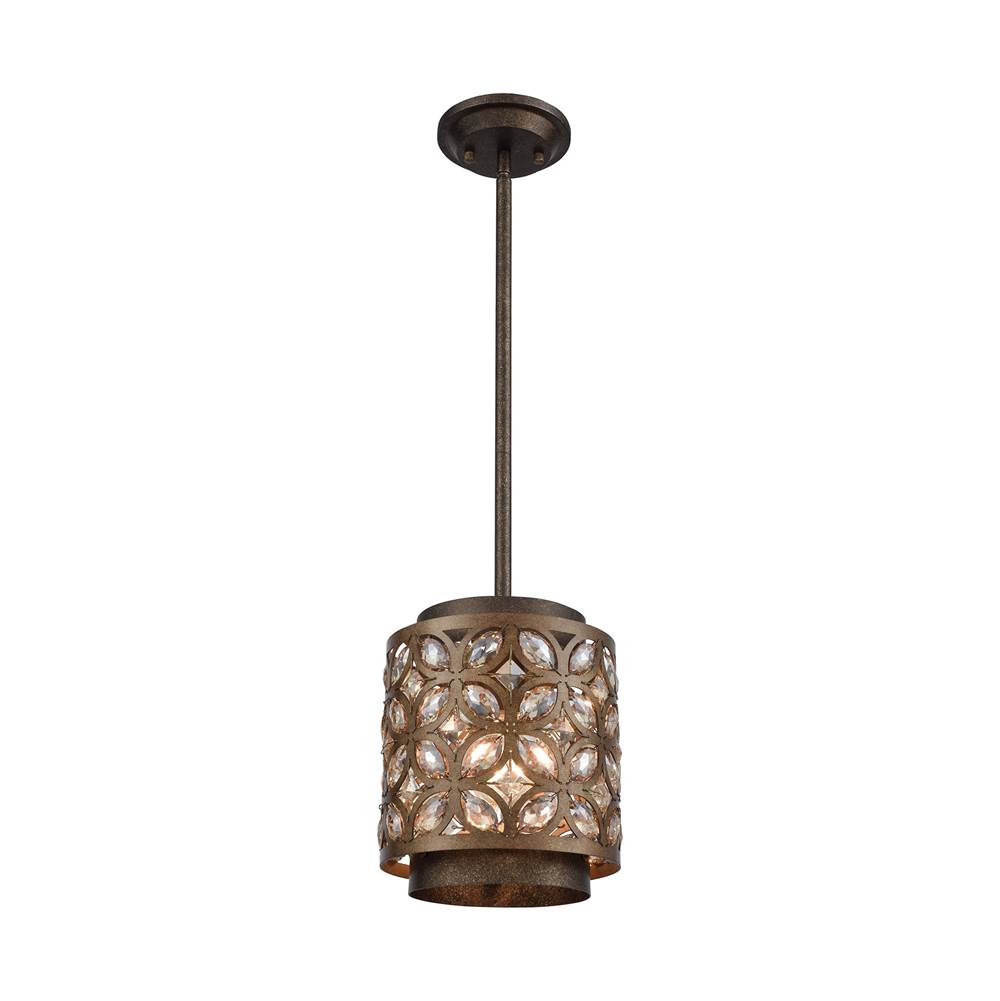 Elk Lighting Rosslyn 1-Light Mini Pendant in Mocha and Deep Bronze With Crystal and Metalwork Shade