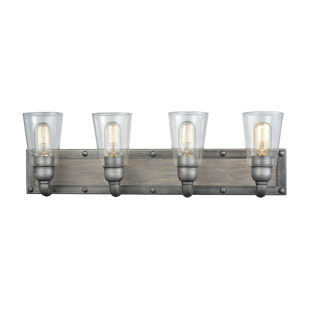 Elk Lighting Platform 4-Light Vanity Lamp in Weathered Zinc With Clear Glass