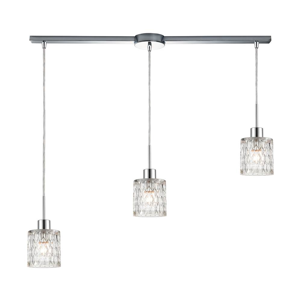 Elk Lighting Ezra 3-Light Linear Mini Pendant Fixture in Polished Chrome with Textured Clear Crystal
