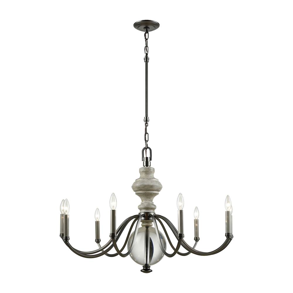 Elk Lighting Neo Classica 9-Light Chandelier in Aged Black Nickel With Weathered Birch and Clear Crystal