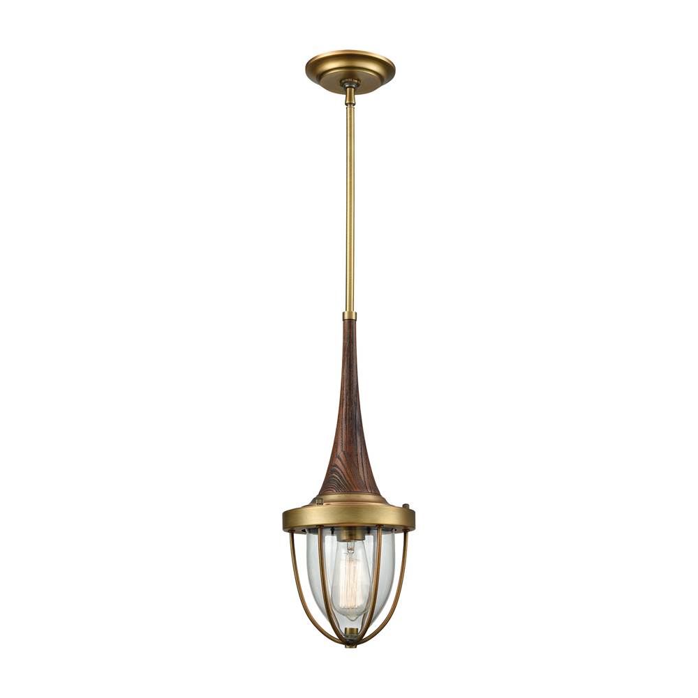 Elk Lighting Sturgis 1-Light Mini Pendant in Brushed Antique Brass With Clear Blown Glass