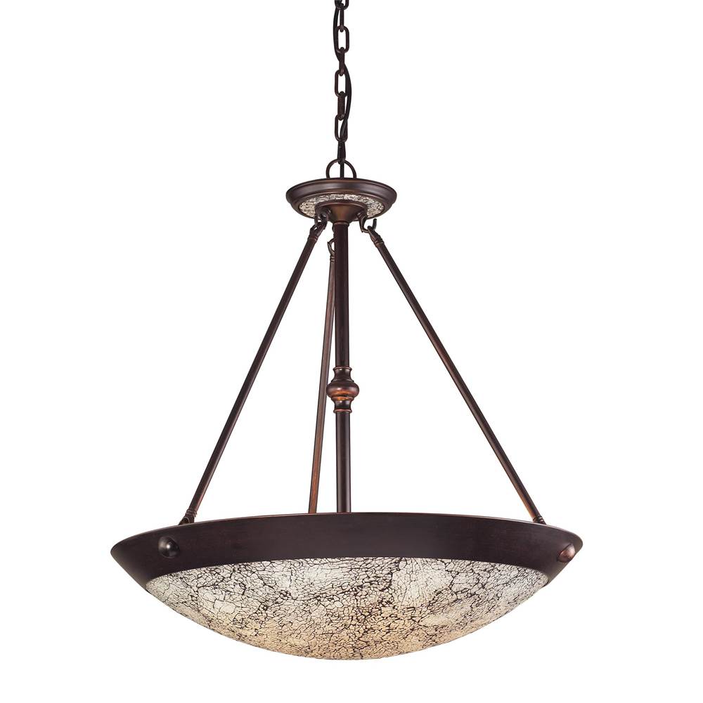 Elk Lighting Diamante Collection 5-Light Pendant in A Dark Rust Finish With White Crackled Gl