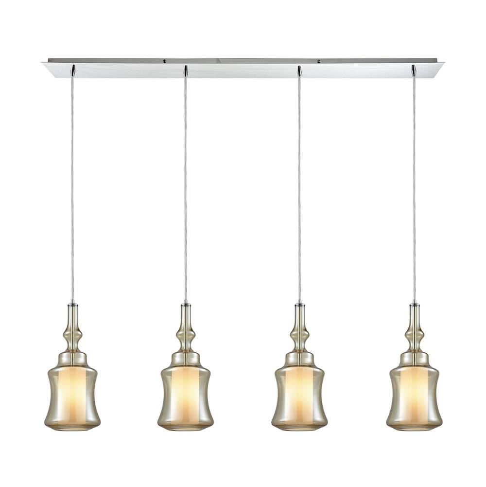 Elk Lighting Alora 4-Light Linear Pendant Fixture in Chrome With Champagne-Plated and Opal White Glass