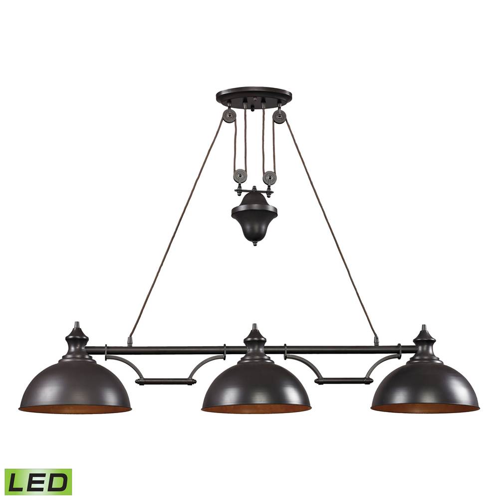 Elk Lighting Farmhouse 56'' Wide 3-Light Linear Chandelier - Oiled Bronze