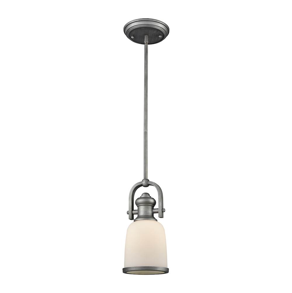 Elk Lighting Brooksdale 1-Light Mini Pendant in Weathered Zinc With White Glass