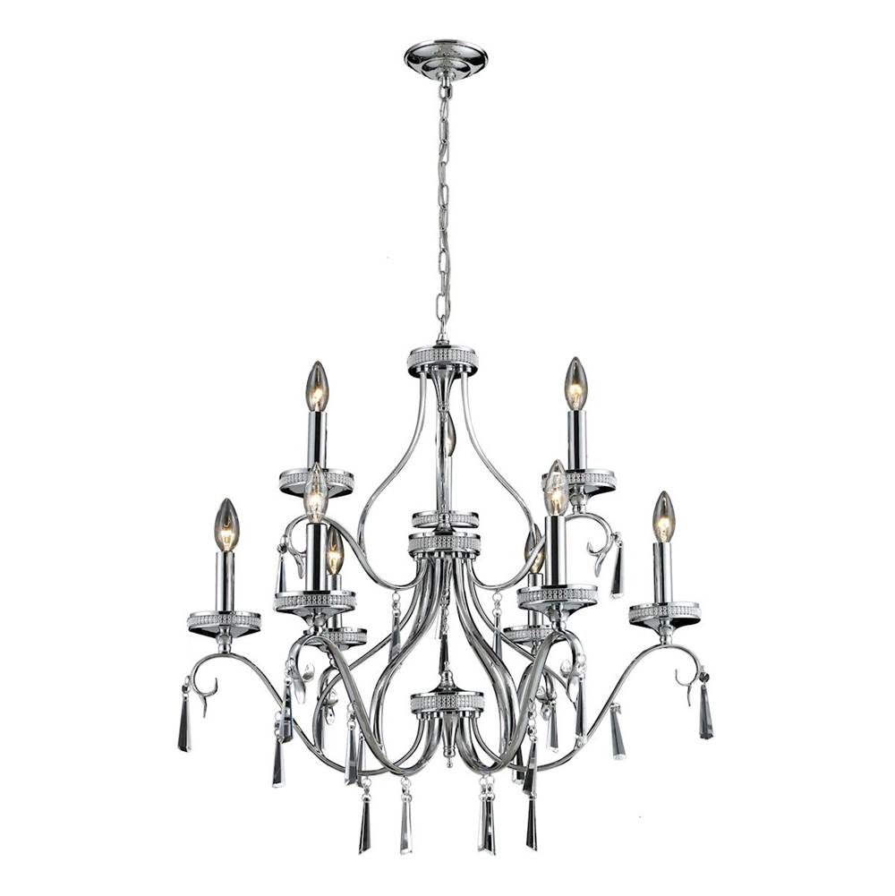 Elk Lighting 9-Light Crystal Pendant In Clear And Chrome