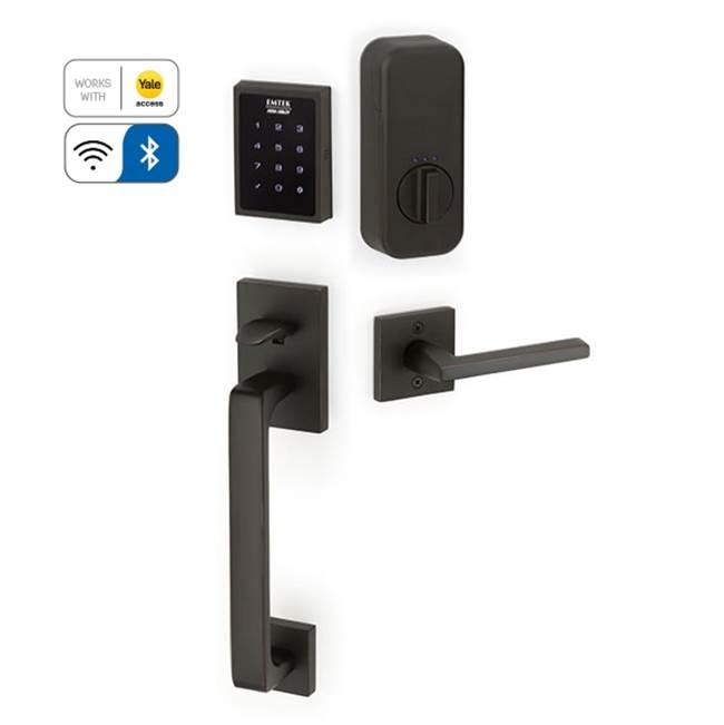 Emtek Electronic EMPowered Motorized Touchscreen Keypad Smart Lock Entry Set with Baden Grip - works with Yale Access, Belmont Knob US10B