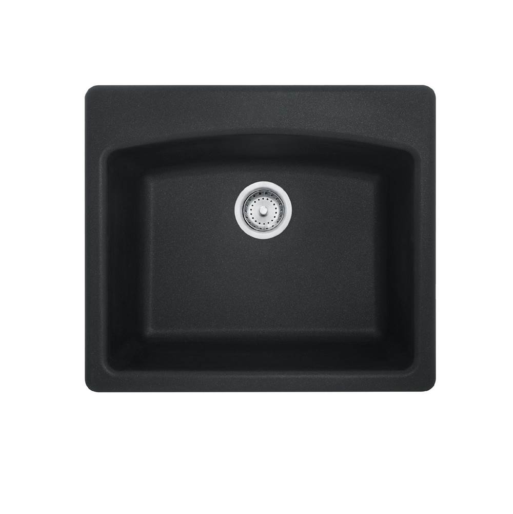 Franke Ellipse 25.0-in. x 22.0-in. Matte Black Granite Dual Mount Single Bowl Kitchen Sink - ESMB25229-1