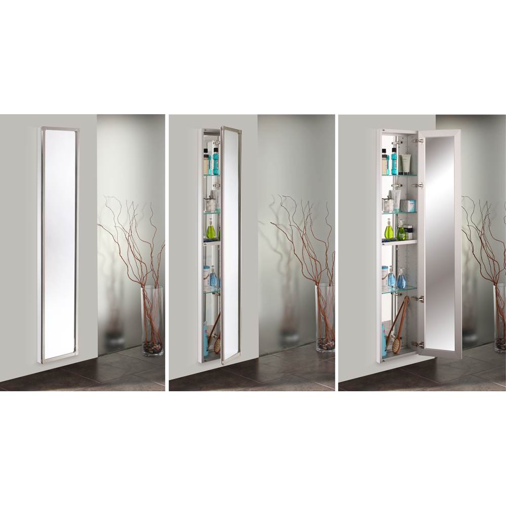 GlassCrafters 20'' x 72'' Satin Chrome Full Length Park Avenue Framed Mirrored Cabinet - 6 Inch Deep, Left Hinge
