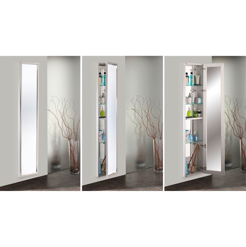 GlassCrafters 16'' x 72'' Satin Chrome Full Length Trinity Framed Mirrored Cabinet - 6 Inch Deep, Right Hinge