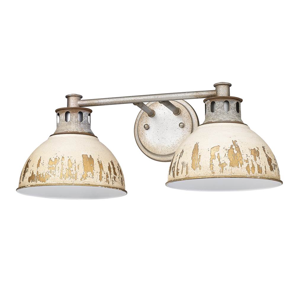 Golden Lighting Kinsley 2 Light Bath Vanity in Aged Galvanized Steel with Antique Ivory Shade Shade