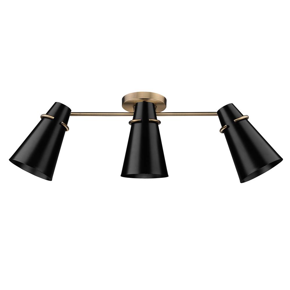 Golden Lighting Reeva 3 Light Semi-Flush in Modern Brass with Matte Black Shade