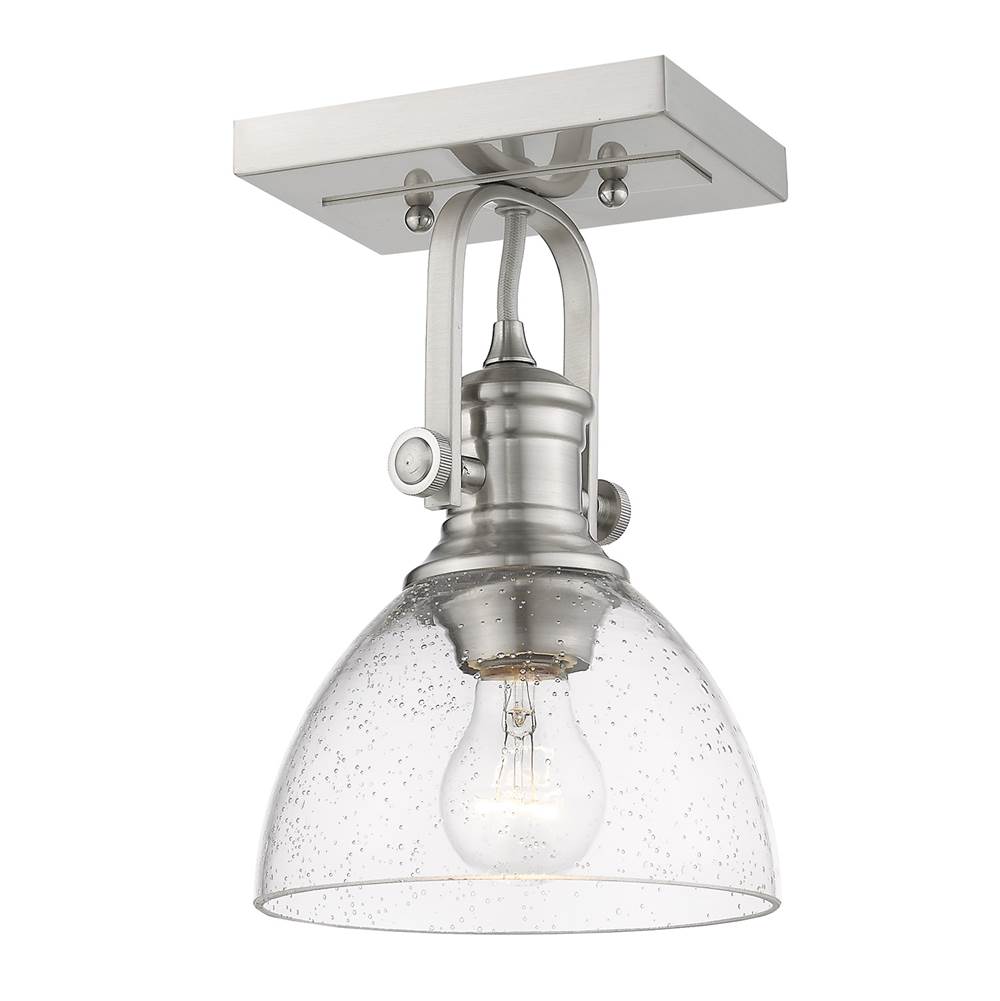 Golden Lighting Hines 1-Light Semi-Flush in Pewter with Seeded Glass