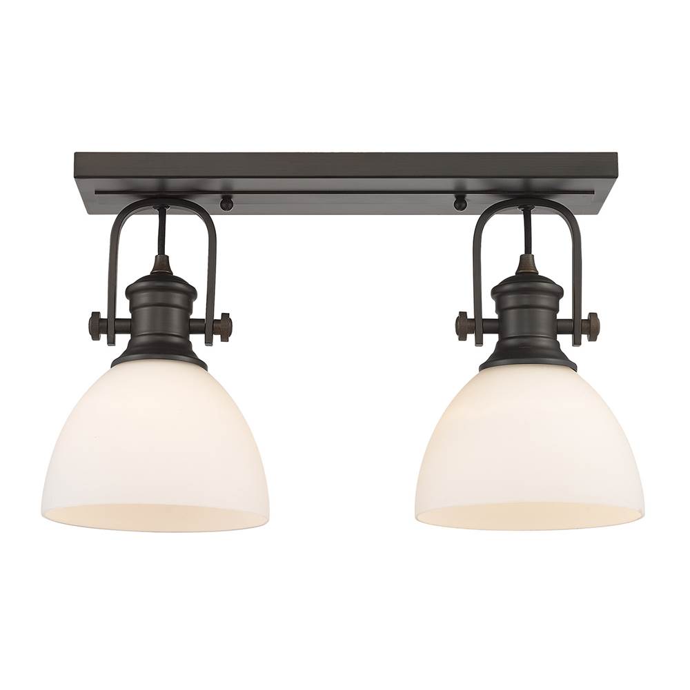 Golden Lighting Hines 2-Light Semi-Flush in Rubbed Bronze with Opal Glass