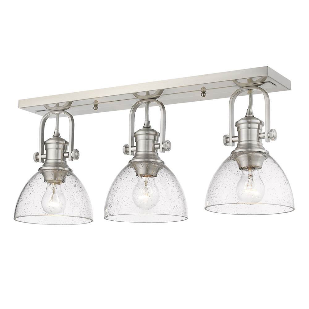 Golden Lighting Hines 3-Light Semi-Flush in Pewter with Seeded Glass
