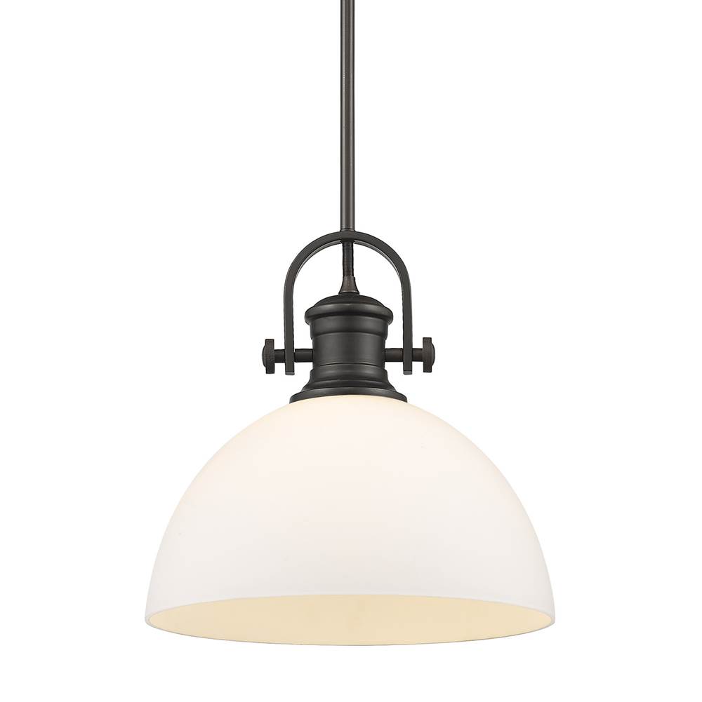 Golden Lighting Hines 1-Light Pendant in Rubbed Bronze with Opal Glass