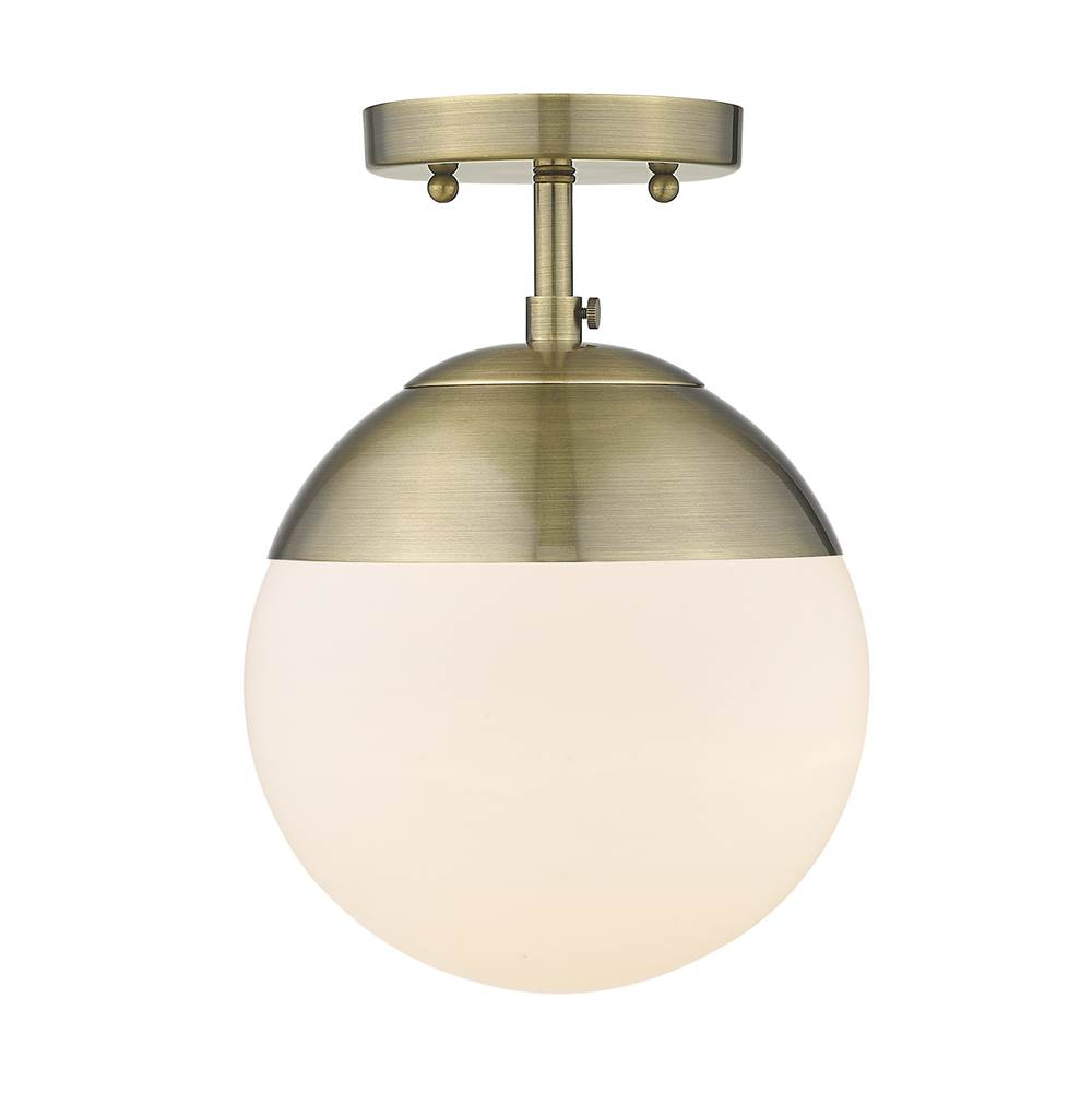 Golden Lighting Dixon Semi-Flush in Aged Brass with Opal Glass and Aged Brass Cap