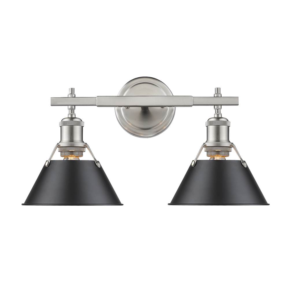 Golden Lighting Orwell PW 2 Light Bath Vanity in Pewter with Matte Black Shade