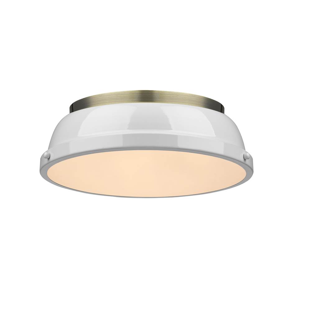 Golden Lighting Duncan 14'' Flush Mount in Aged Brass with a White Shade