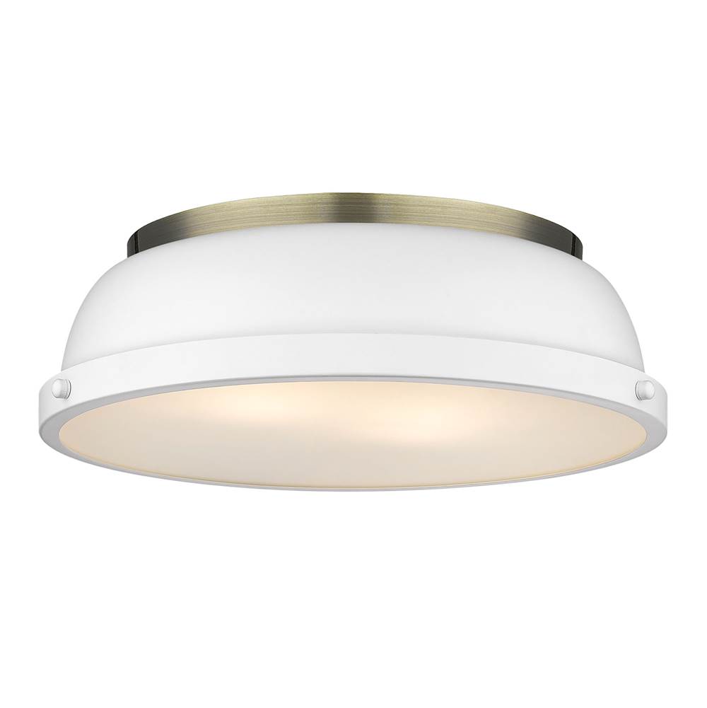 Golden Lighting Duncan 14'' Flush Mount in Aged Brass with a Matte White Shade