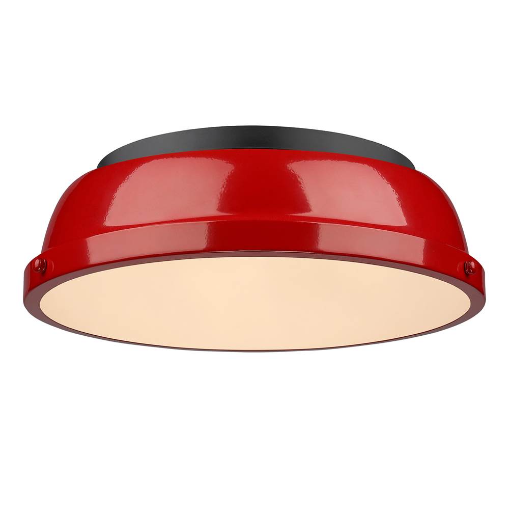 Golden Lighting Duncan 14'' Flush Mount in Matte Black with a Red Shade