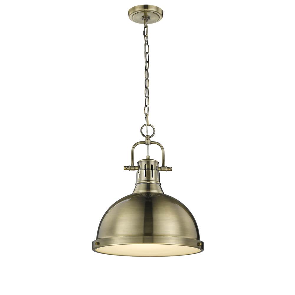 Golden Lighting Duncan 1 Light Pendant with Chain in Aged Brass with a Aged Brass Shade