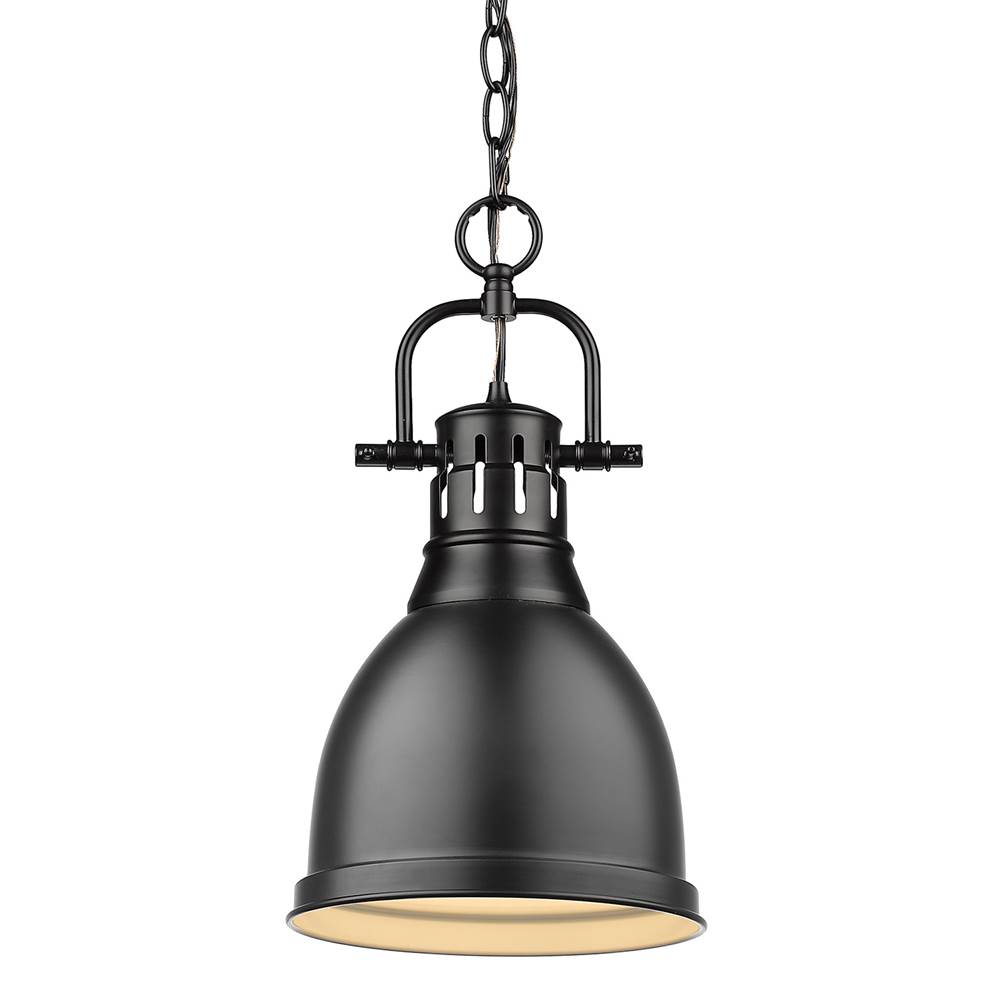 Golden Lighting Duncan Small Pendant with Chain in Matte Black with a Matte Black Shade