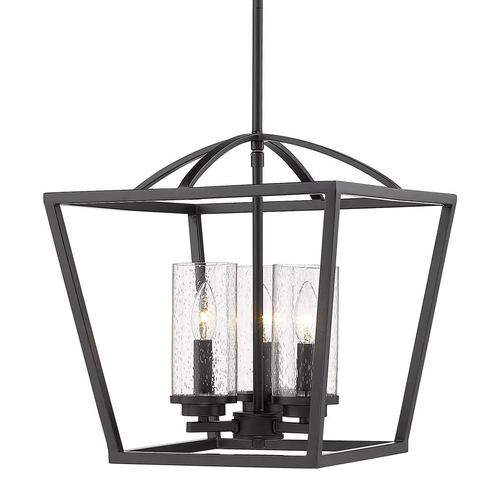 Golden Lighting Mercer 3 Light Pendant in Matte Black with Matte Black accents and Seeded Glass