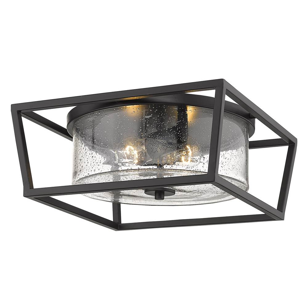 Golden Lighting Mercer Flush Mount in Matte Black with Matte Black accents and Seeded Glass