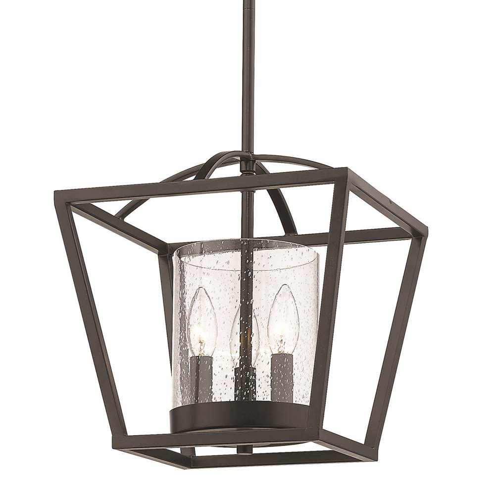 Golden Lighting Mercer Mini Chandelier in Matte Black with Matte Black accents and Seeded Glass