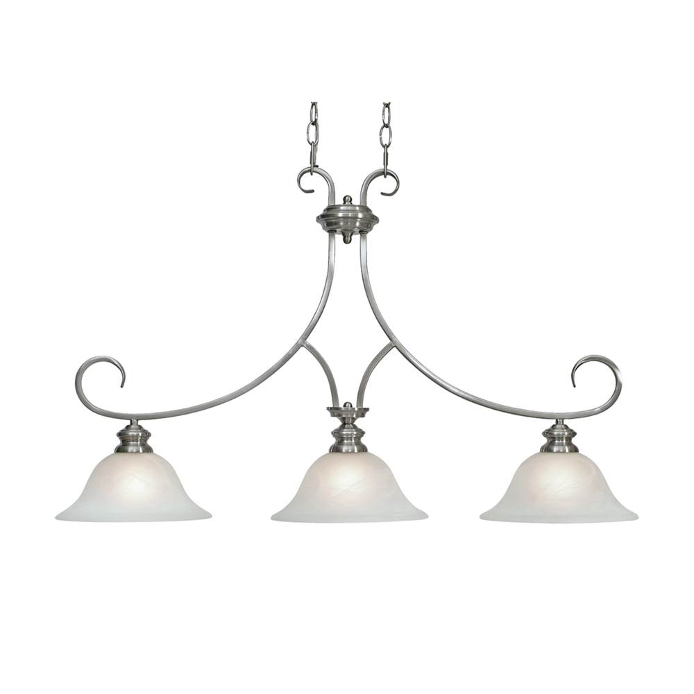 Golden Lighting Lancaster 3 Light Linear Pendant in Pewter with Marbled Glass