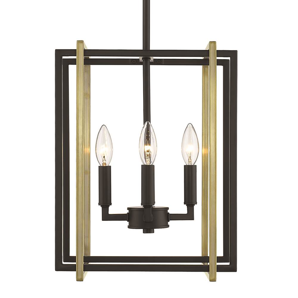 Golden Lighting Tribeca 4-Light Chandelier in Matte Black with Aged Brass Accents